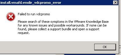 vcenter server 6 vdcpromo error