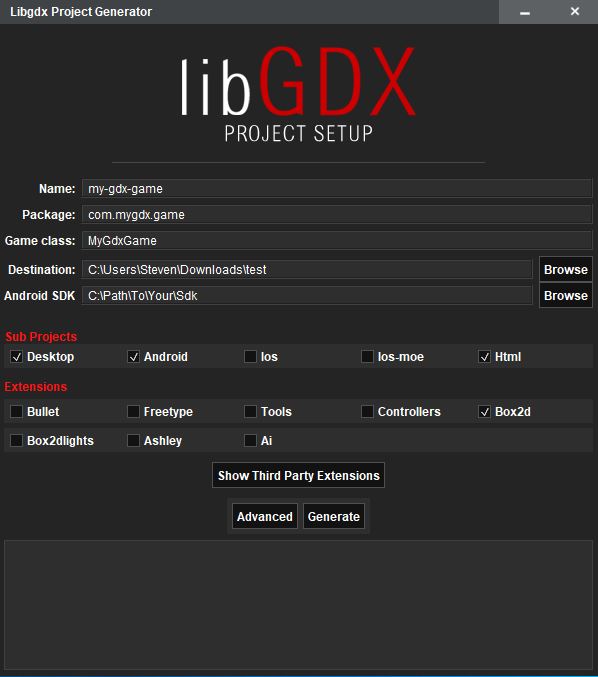 libgdx setup screen
