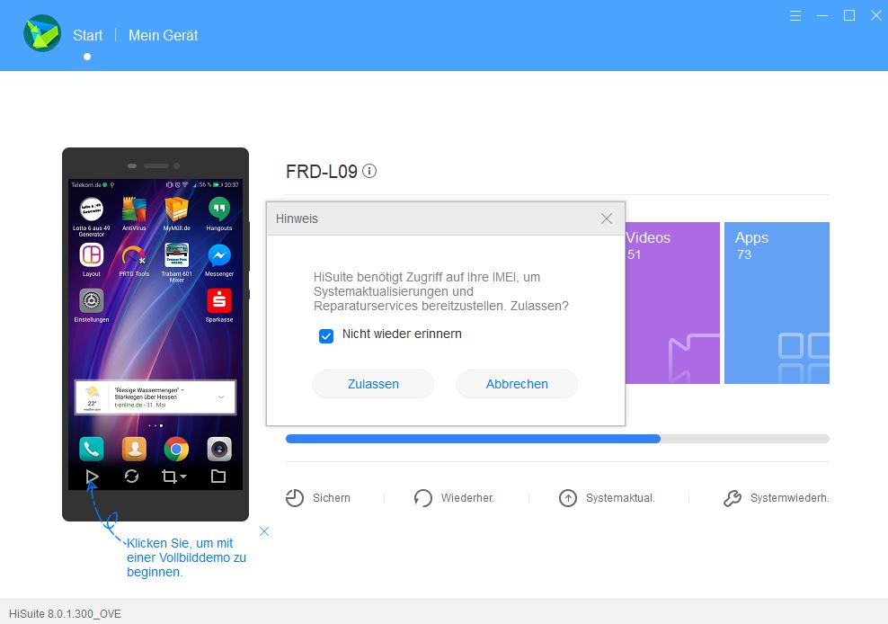 Honor 8 Backup über die HiSuite