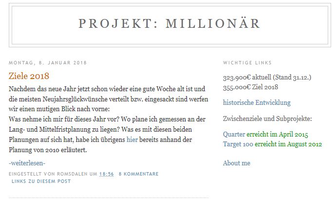Website des Projekt Millionär Blogs