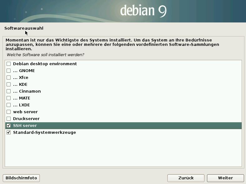 Debian9 Installation Software Pakete