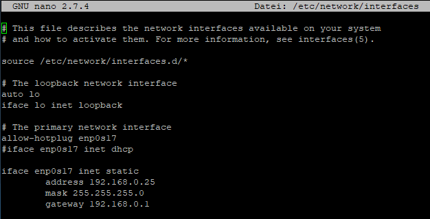 Debian 9 IP Settings für Netzwerk Interfaces in VirtualBox