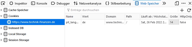 Dev Tools Firefox cookie check